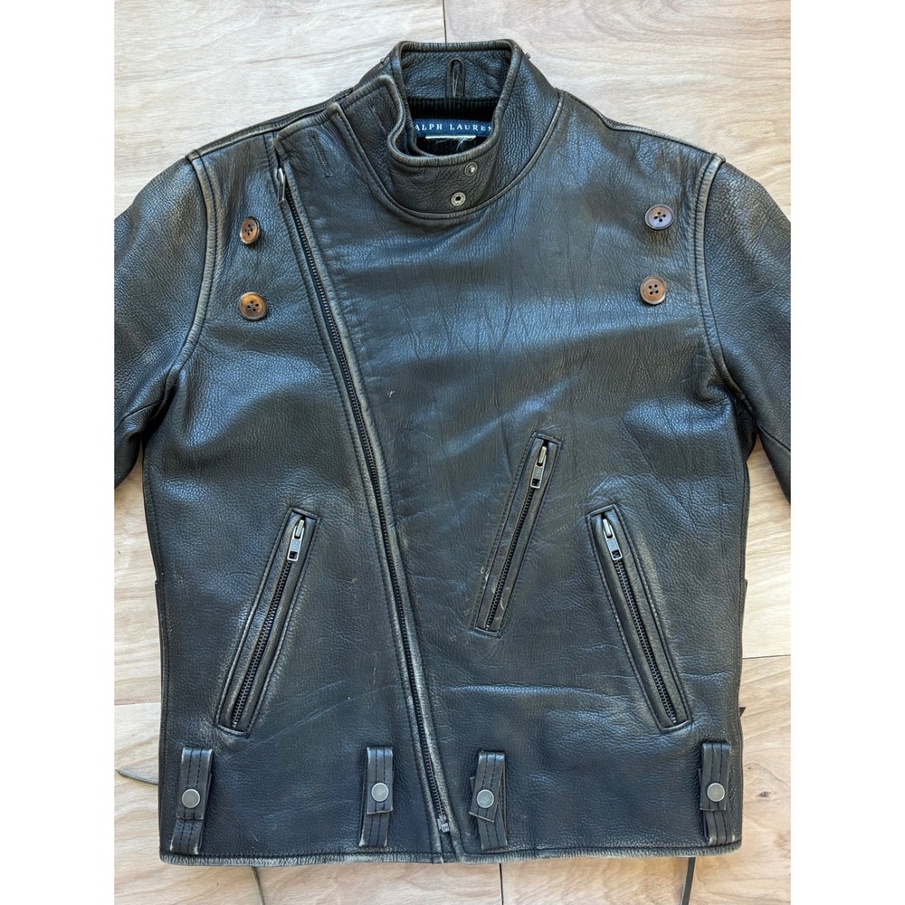 Vintage Ralph Lauren Roberts Brown Leather Rare Moto Jacket Distressed Womens M - Picture 7 of 16